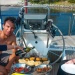 Cew enjoying lunch on deck