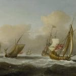 Old galleons bearing away in a storm