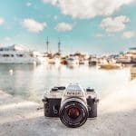 camera on a ledge in a harbour