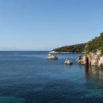 Sailing boat in Skopelos on the coastline