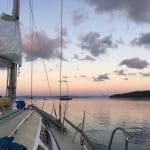 sailing boat in the Whitsundays at sunset