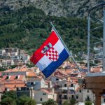 view of a croatia flag with colorful houses